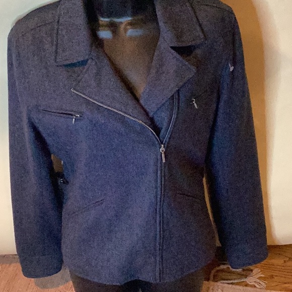 LAUREN Ralph Lauren BLUE TWEED MOTO LAMBSWOOL JACKET SZ. 10 & WOOL/SILK SCARF - Picture 2 of 14